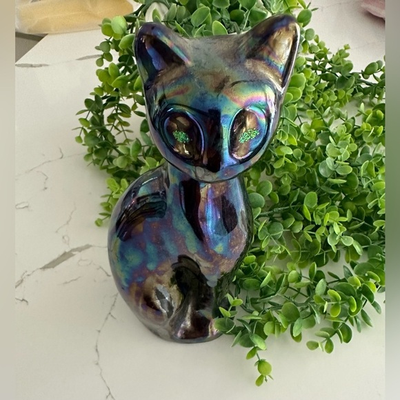 DBE Iridescent Black Cat  Ceramic Vintage 60s MCM Green Eyes Montreal Mint - Picture 1 of 8